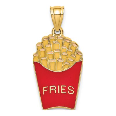 14K Yellow Gold Red Enamel French Fries Charm