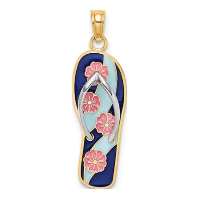 14K Yellow Gold Enameled Flip-Flop Charm