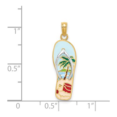 14K Yellow Gold 3D Enamel Palm Tree Bucket Flip-Flop Charm – view 4