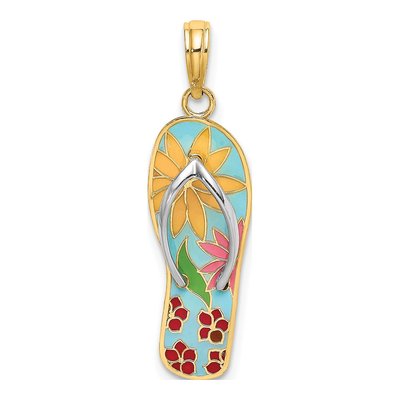 14K Yellow Gold Enameled Flip-Flop Charm