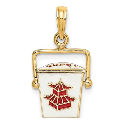 14K Yellow Gold Enameled Chinese Take-Out Box Charm