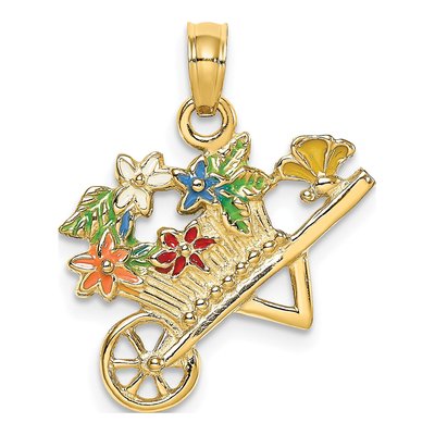 14K Yellow Gold 3-D Enamel Flower Cart Charm – view 4