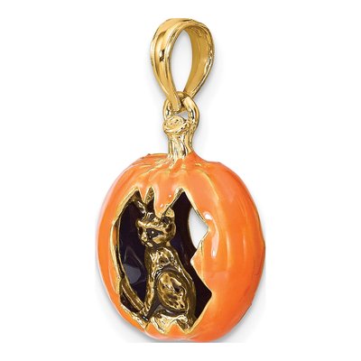 14K Yellow Gold Jack-O-Lantern Black Cat Charm – view 5