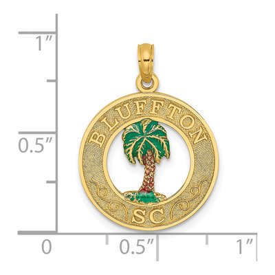 14K Yellow Gold Enameled Palm Tree Circle Charm – view 4