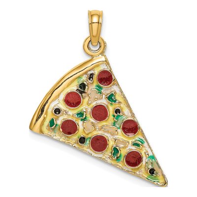 14K Yellow Gold Enamel Pizza Slice Pendant