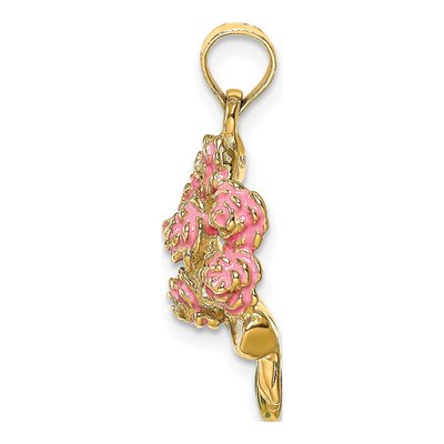 14K Yellow Gold Enameled Pink Bouquet Pendant – view 3