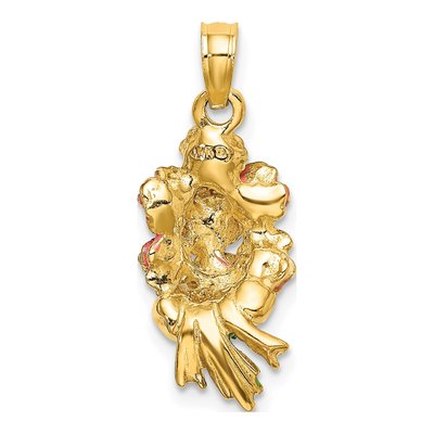 14K Yellow Gold Enameled Pink Bouquet Pendant – view 4
