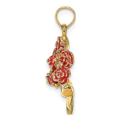 14K Yellow Gold Enameled Red Bouquet Pendant – view 3