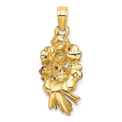14K Yellow Gold Enameled Red Bouquet Pendant – view 4