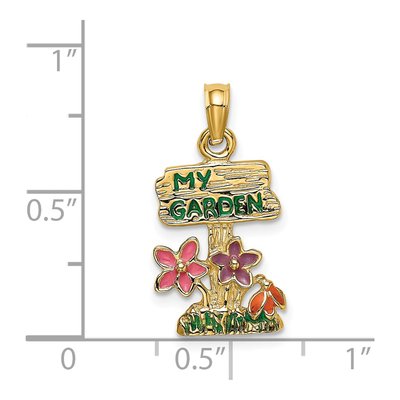 14K Yellow Gold MY Garden Enamel Flower Pendant – view 4