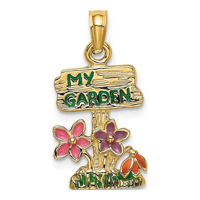 14K Yellow Gold MY Garden Enamel Flower Pendant
