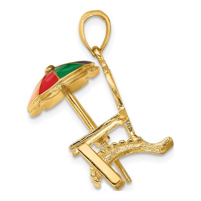 14K Yellow Gold 3D Umbrella Beach Chair Charm – view 3