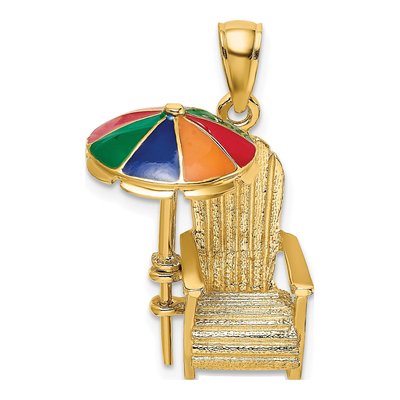 14K Yellow Gold 3D Umbrella Beach Chair Charm