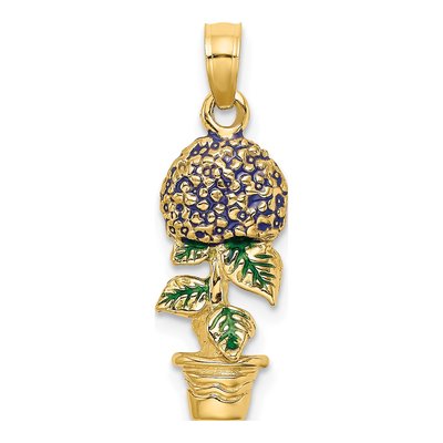 14K Yellow Gold Enameled Lavender Hydrangea Charm