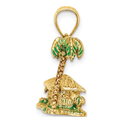 14K Yellow Gold 3-D Palm Tree Hut Charm – view 3