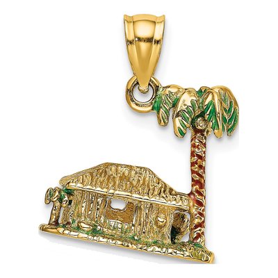 14K Yellow Gold 3-D Palm Tree Hut Charm