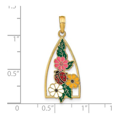 14K Yellow Gold Enameled Ladybug Flower Pendant – view 5