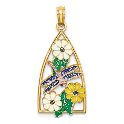 14K Yellow Gold Enamel Dragonfly Pendant
