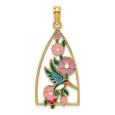 14K Yellow Gold Enameled Hummingbird Charm