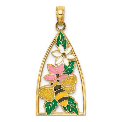 14K Yellow Gold Enameled Bumblebee Charm