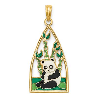 14K Yellow Gold Enamel Panda Bamboo Charm