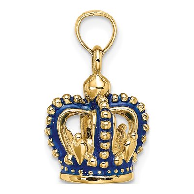14K Yellow Gold Blue Enamel Crown Pendant – view 3
