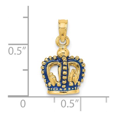 14K Yellow Gold Blue Enamel Crown Pendant – view 4