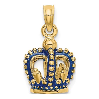 14K Yellow Gold Blue Enamel Crown Pendant – view 5