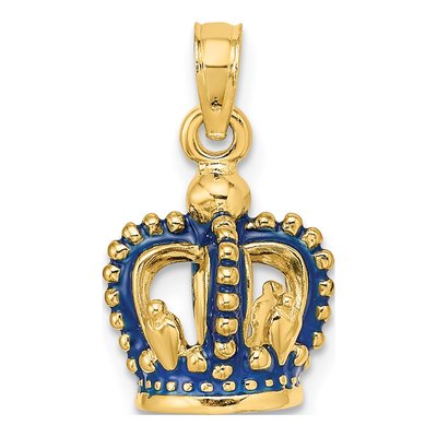 14K Yellow Gold Blue Enamel Crown Pendant