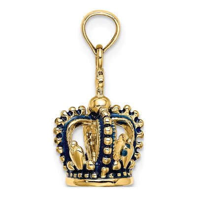 14K Yellow Gold 3D Blue Enamel Crown Charm – view 3