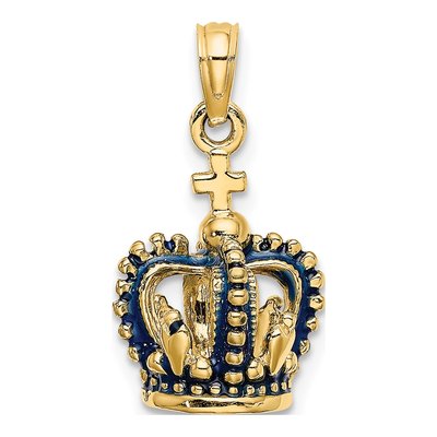 14K Yellow Gold 3D Blue Enamel Crown Charm – view 5