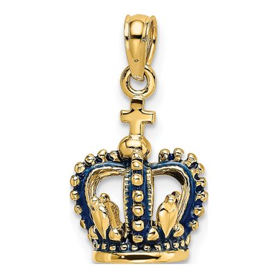 14K Yellow Gold 3D Blue Enamel Crown Charm – view 6