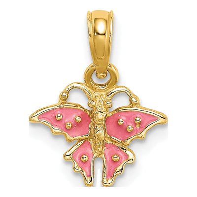 14K Yellow Gold Enameled Mini Pink Butterfly Charm