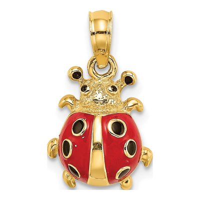 14K Yellow Gold Red Black Enamel Ladybug Charm
