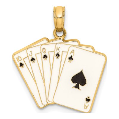 14K Yellow Gold Royal Flush Cards Charm