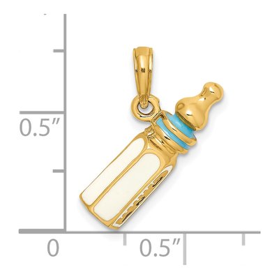 14K Yellow Gold Blue Enamel Baby Bottle Charm – view 4