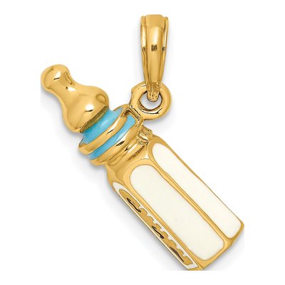 14K Yellow Gold Blue Enamel Baby Bottle Charm – view 5