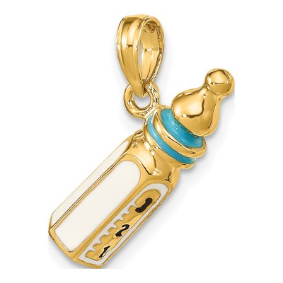 14K Yellow Gold Blue Enamel Baby Bottle Charm – view 6