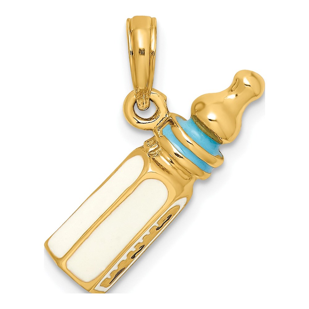 14K Yellow Gold Blue Enamel Baby Bottle Charm
