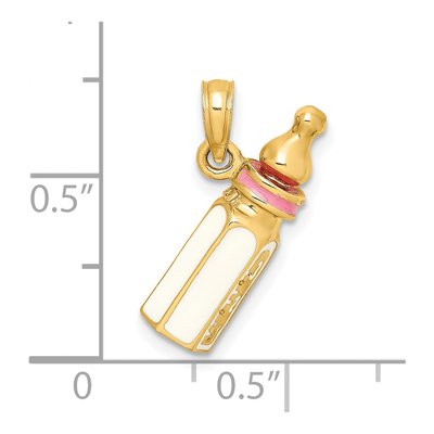 14K Yellow Gold Pink Enamel Baby Bottle Charm – view 4