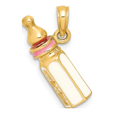 14K Yellow Gold Pink Enamel Baby Bottle Charm – view 5