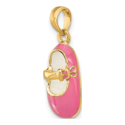 14K Yellow Gold Pink Enamel Baby Shoe Charm – view 5