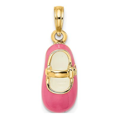 14K Yellow Gold Pink Enamel Baby Shoe Charm