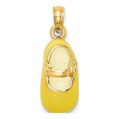 14K Yellow Gold Enameled 3-D Baby Shoe Charm
