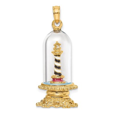 14K Yellow Gold 3-D Cape Hatteras Lighthouse Dome Charm