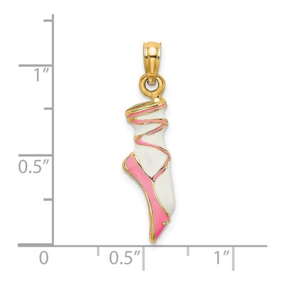 14K Yellow Gold Pink Enamel Ballet Shoe Charm – view 4