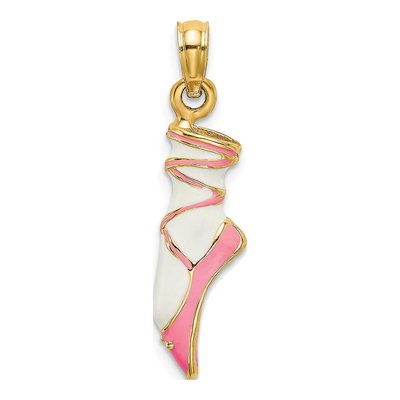 14K Yellow Gold Pink Enamel Ballet Shoe Charm – view 5