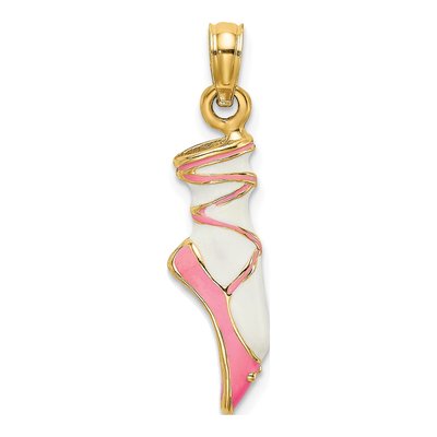 14K Yellow Gold Pink Enamel Ballet Shoe Charm