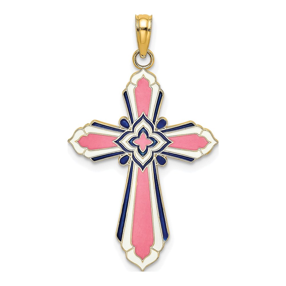 14K Yellow Gold Enameled Reversible Cross Charm