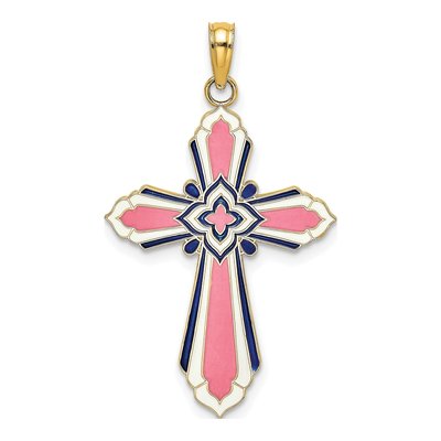 14K Yellow Gold Enameled Reversible Cross Charm